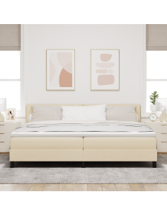 Letto a molle con materasso con led Crema 200 x 200 cm Tessuto