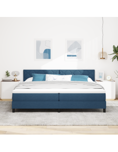 Letto a molle con materasso con led Blu 200 x 200 cm Tessuto