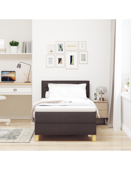 Letto a molle e materasso LED marrone scuro 80x200 cm in tessuto