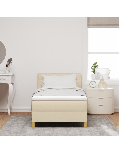 Letto a Sorgente LED con materasso Crema 90 x 200 cm Tessuto