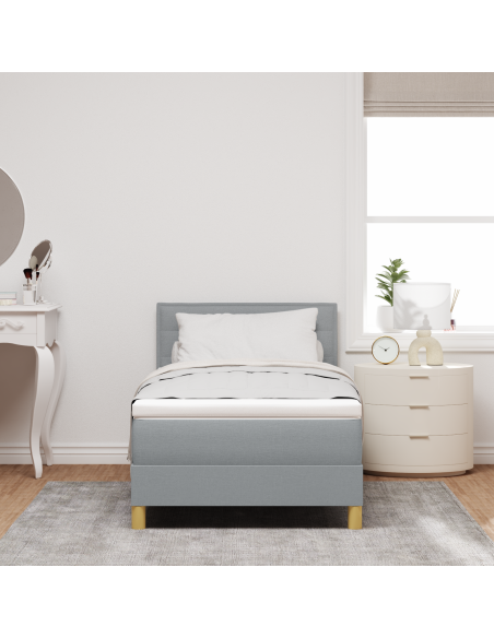 Letto a Molle con Materasso e Luci LED Grigio Chiaro 100x200 cm Tessuto