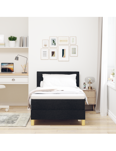 Letto a Sorgente LED con materasso Nero 100 x 200 cm Tessuto