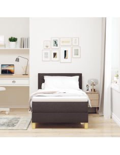 Letto a Sorgente LED con led Marrone Scuro 100 x 200 cm Tessuto