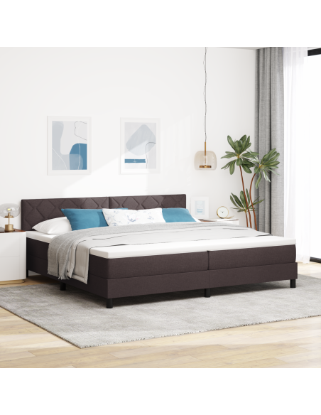 Letto con Box Spring e Materasso & LED Marrone Scuro 200x200 cm Tessuto