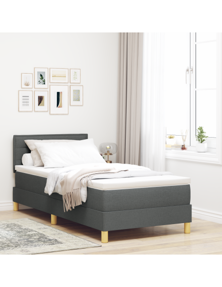 Letto Box Spring con Materasso e LED Grigio Scuro 80x200 cm Tessuto
