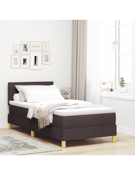 Letto Box Spring con Materasso e LED Marrone Scuro 100x200 cm Tessuto
