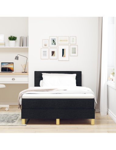 Letto a Sorgente LED con materasso Nero 120 x 190 cm Tessuto