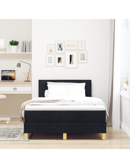 Letto a Sorgente LED con materasso Nero 120 x 190 cm Tessuto