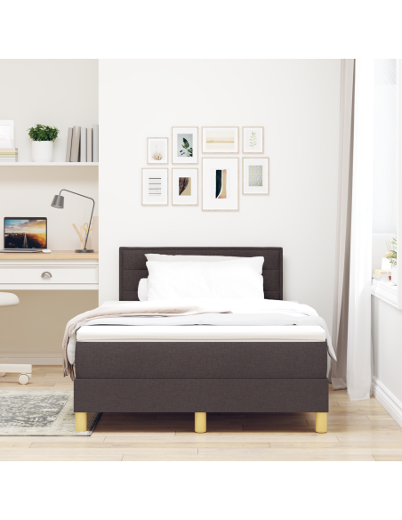 Letto Box Spring con Materasso e LED Marrone Scuro 120x200 cm Tessuto
