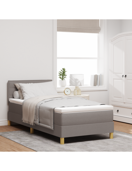 Letto a box spring con materasso e LED tortora 100x200 cm tessuto
