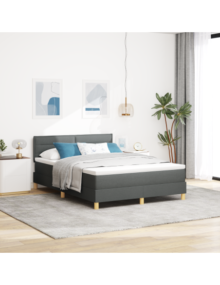 Letto a Rete Sommier con Materasso & LED Grigio Scuro 140x190 cm Tessuto