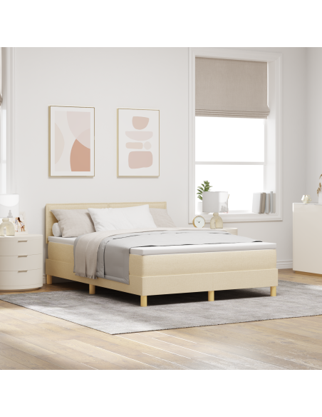 Letto con Box Spring con Materasso & LED Panna 140x190 cm Tessuto