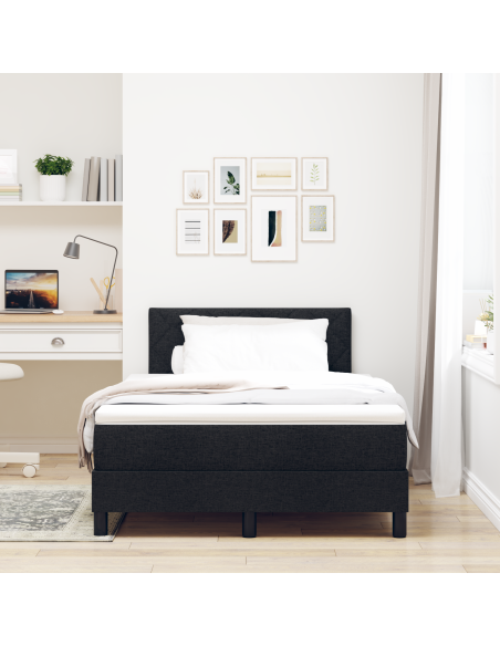 Letto con Rete a Molla con Materasso & Luce LED Nera 120x200 cm Tessuto