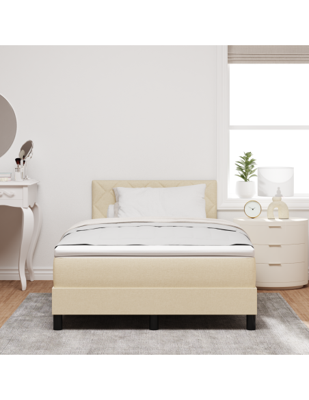 Letto a Box Spring con Materasso e Luce LED Color Crema 120x200 cm in Tessuto