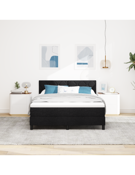 Letto Box Spring con Materasso & Luce LED Nera 140x190 cm Tessuto