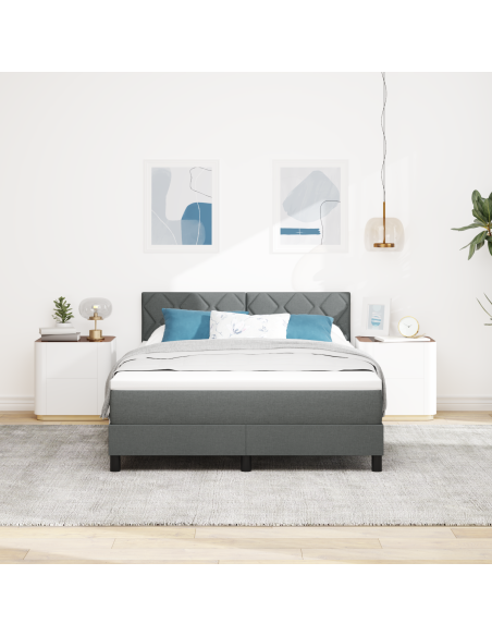 Letto Box Spring con Materasso e LED Grigio Scuro 140x200 cm Tessuto
