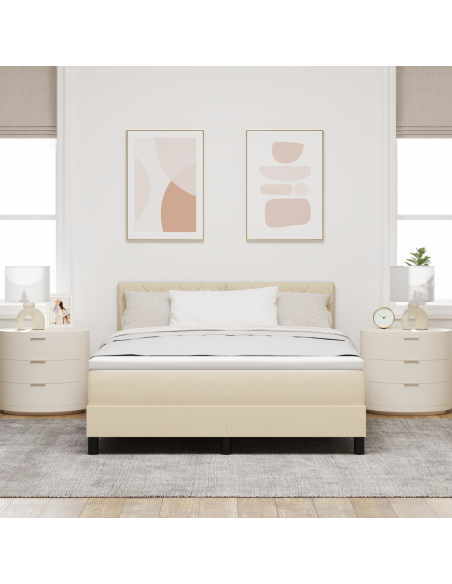 Letto con Rete a Molle con Materasso e Luce LED Crema 140x200 cm Tessuto