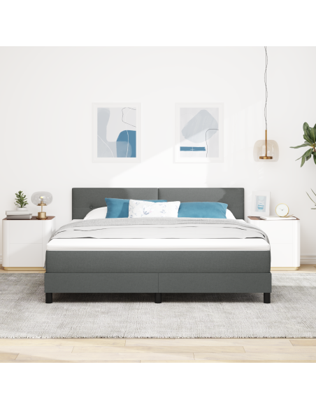 Letto box spring con materasso e LED grigio scuro 180x200 cm tessuto