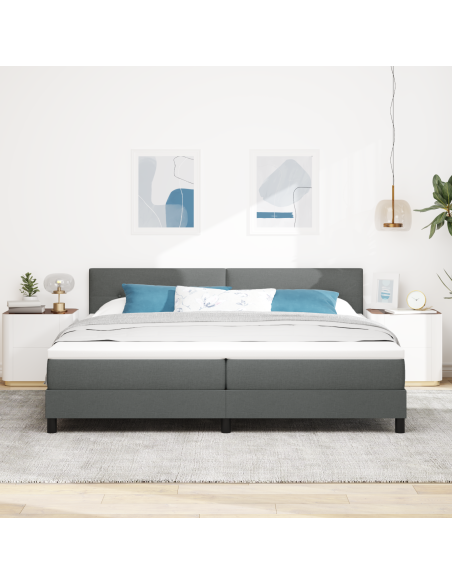 Rete a Molla con Materasso e LED Grigio Scuro 200x200 cm Tessuto