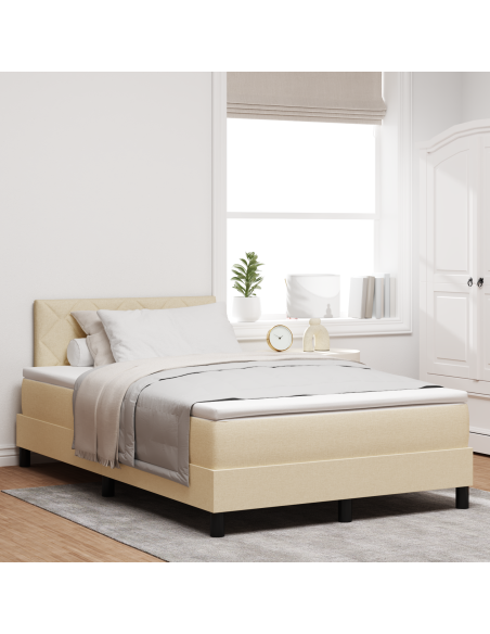 Letto a Box Spring con Materasso e Luce LED Color Crema 120x200 cm in Tessuto