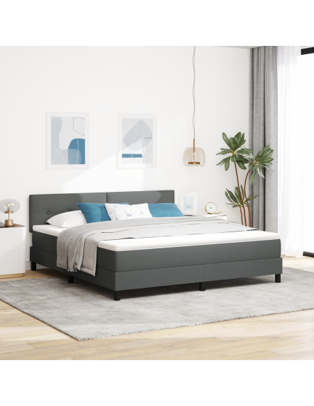 Letto box spring con materasso e LED grigio scuro 180x200 cm tessuto