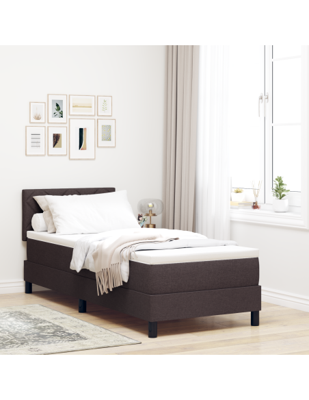 Letto con Box Spring e materasso & LED marrone scuro 80x200 cm Tessuto