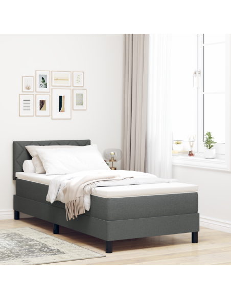Letto con Box Spring e Materasso & LED Grigio Scuro 90x200 cm Tessuto