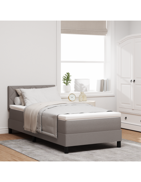 Letto con Rete a Molle e Materasso & Luce LED Taupe, 90x200 cm in Tessuto