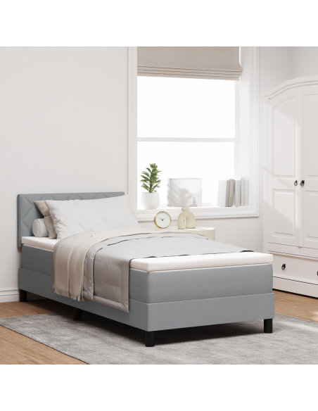 Letto Box Spring con Materasso & LED Grigio Chiaro 100x200 cm Tessuto