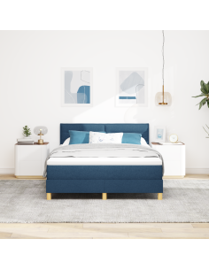 Letto a Sorgente LED con materasso Blu 140 x 200 cm Tessuto