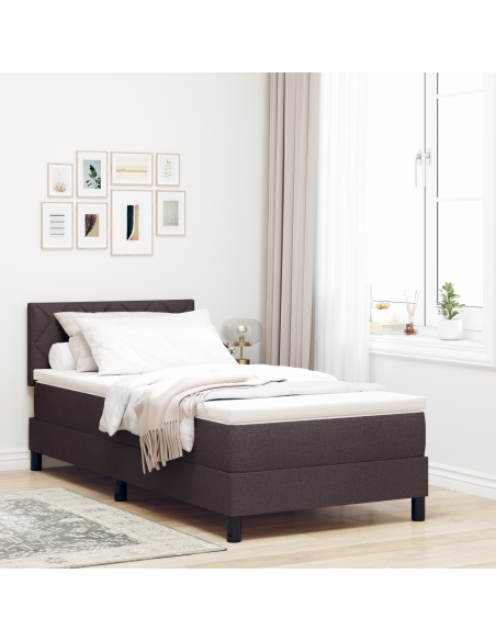 Letto Box Spring con Materasso & LED Marrone Scuro 100x200 cm Tessuto