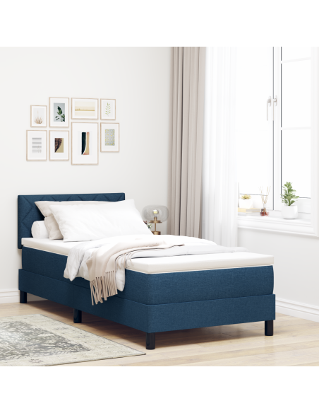 Letto Box Spring con Materasso & LED Blu 100x200 cm Tessuto