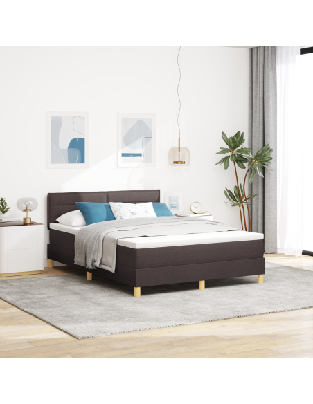 Letto Box Spring con Materasso & LED Marrone Scuro 140x200 cm Tessuto