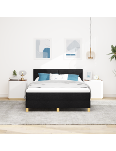 Letto a Sorgente LED con materasso Nero 160 x 200 cm Tessuto