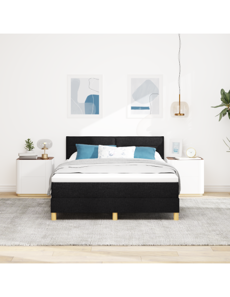 Letto con Rete a Molle e Materasso & LED Nero 160x200 cm Tessuto