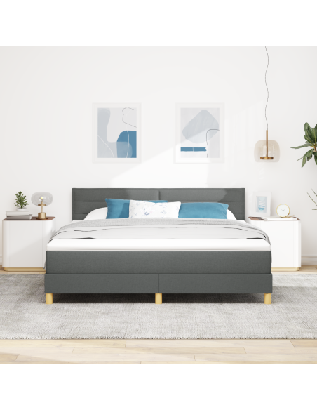 Letto Box Spring con Materasso & LED Grigio Scuro 180x200 cm in Tessuto