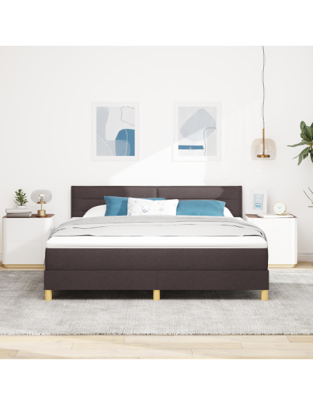 Letto Box Spring con Materasso & LED Marrone Scuro 180x200 cm Tessuto