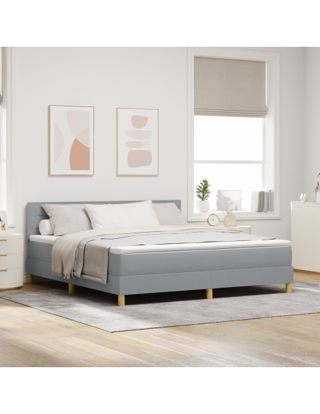 Letto Box Spring con Materasso & LED Grigio Chiaro 180x200 cm Tessuto