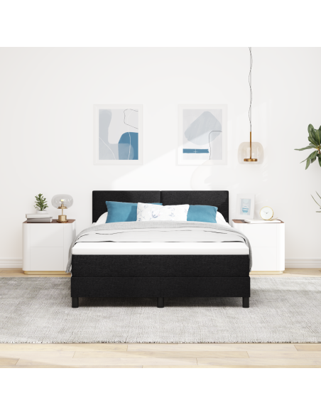 Letto a Box Spring con Materasso & LED Nero 140x200 cm Tessuto