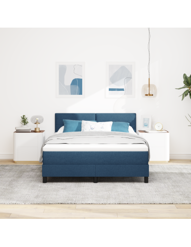 Letto a molle con materasso con led Blu 140 x 200 cm Tessuto