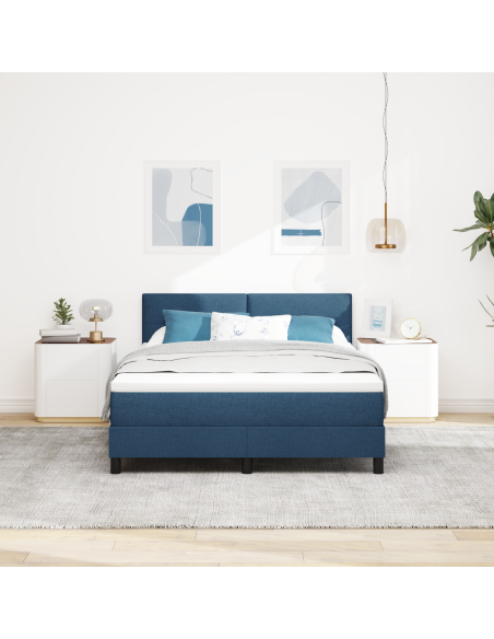 Letto Box Spring con Materasso e LED Blu 140x200 cm Tessuto