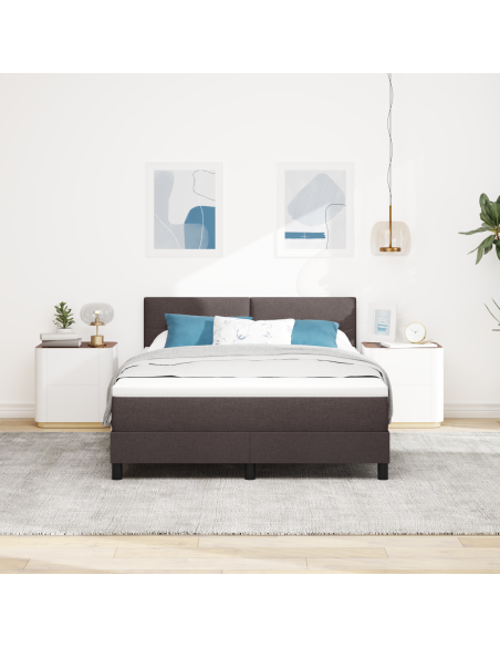 Letto a Box Spring con Materasso e LED Marrone Scuro 160x200 cm in Tessuto