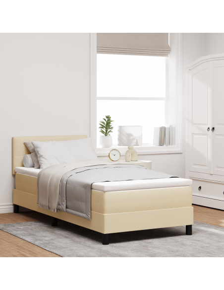 Letto con Box Spring e Materasso & LED Crema 100x200 cm Tessuto