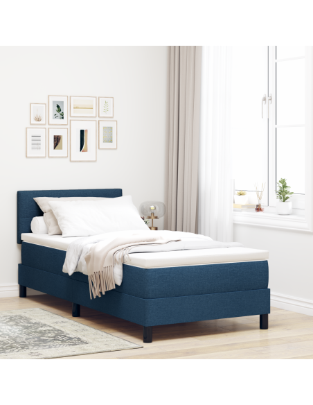 Letto Box Spring con Materasso e LED Blu 100x200 cm Tessuto