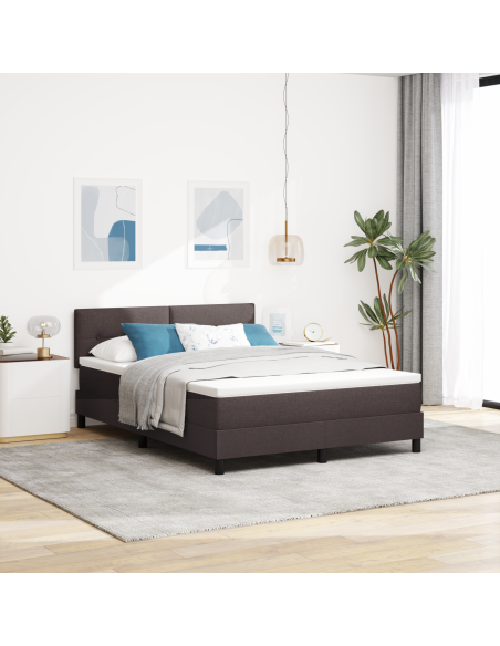 Letto a Box Spring con Materasso e LED Marrone Scuro 160x200 cm in Tessuto