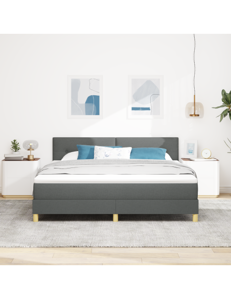 Letto Contenitore con Materasso & LED Grigio Scuro 180x200 cm Tessuto