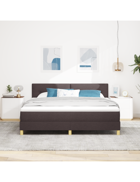 Letto a Box Spring con Materasso e LED Marrone Scuro 180x200 cm in Tessuto
