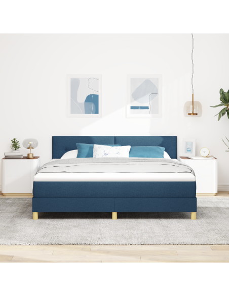 Letto con Box Spring, Materasso e Luce LED Blu 180x200 cm in Tessuto