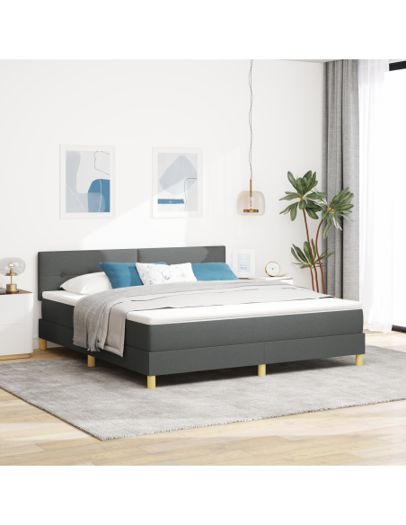 Letto Contenitore con Materasso & LED Grigio Scuro 180x200 cm Tessuto