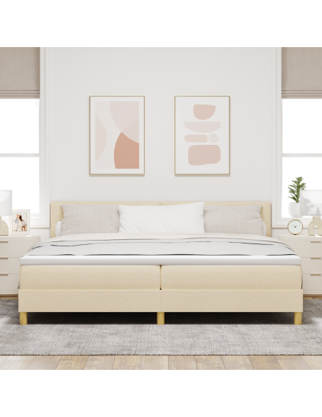 Letto con Box Spring e Materasso & LED Crema 200x200 cm in Tessuto